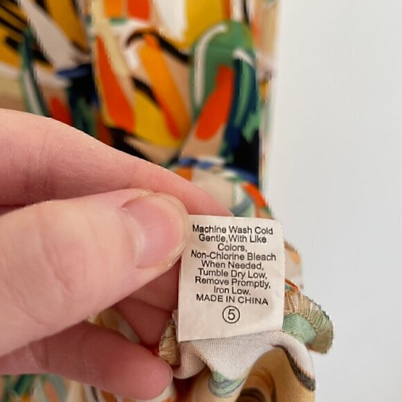 SHEIN CURVE Plus Size Abstract Flounce Sleeve Blouse Brushstroke Long Sleeve 4XL - Picture 11 of 13